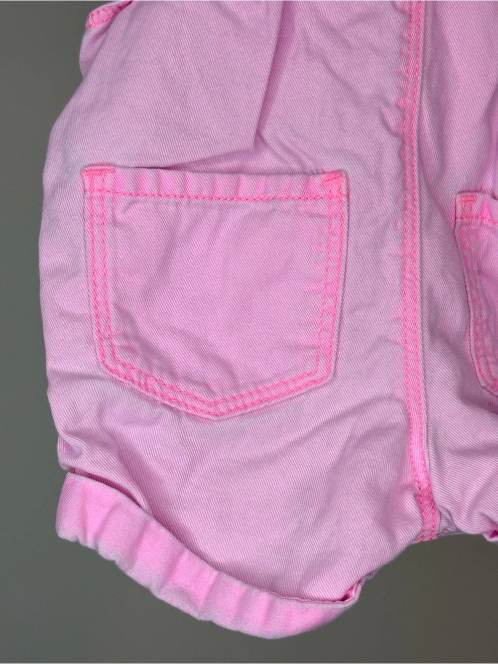 OshKosh B'gosh Pastel Pink Heart Short Summer Denim Overalls 12M